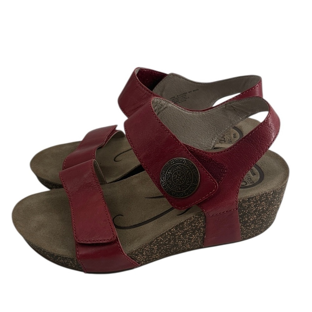 Abeo Una red leather wedge ankle strap open toe cork sandals comfort luxury sz 8
